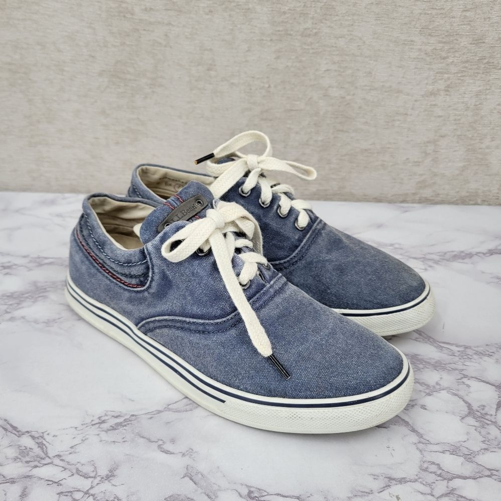 LL Bean Sun Washed Canvas Blue Denim Color Tennis Shoes Sneakers